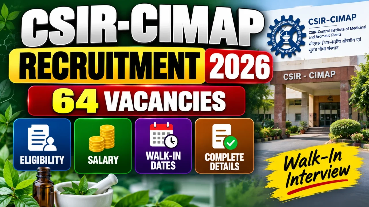 CSIR-CIMAP Recruitment 2026 with 64 vacancies, eligibility, salary and walk-in interview dates