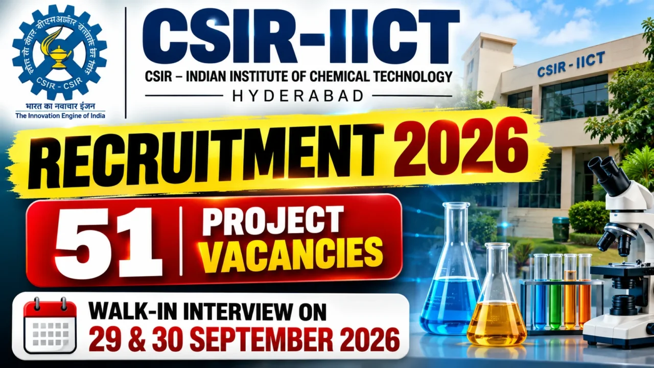 CSIR-IICT Recruitment 2026 with 51 Project Vacancies and Walk-in Interview on 29 & 30 September 2026