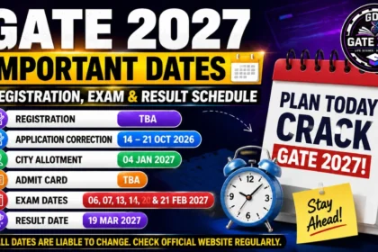 GATE 2027 important dates including registration, application correction, city allotment, exam dates and result