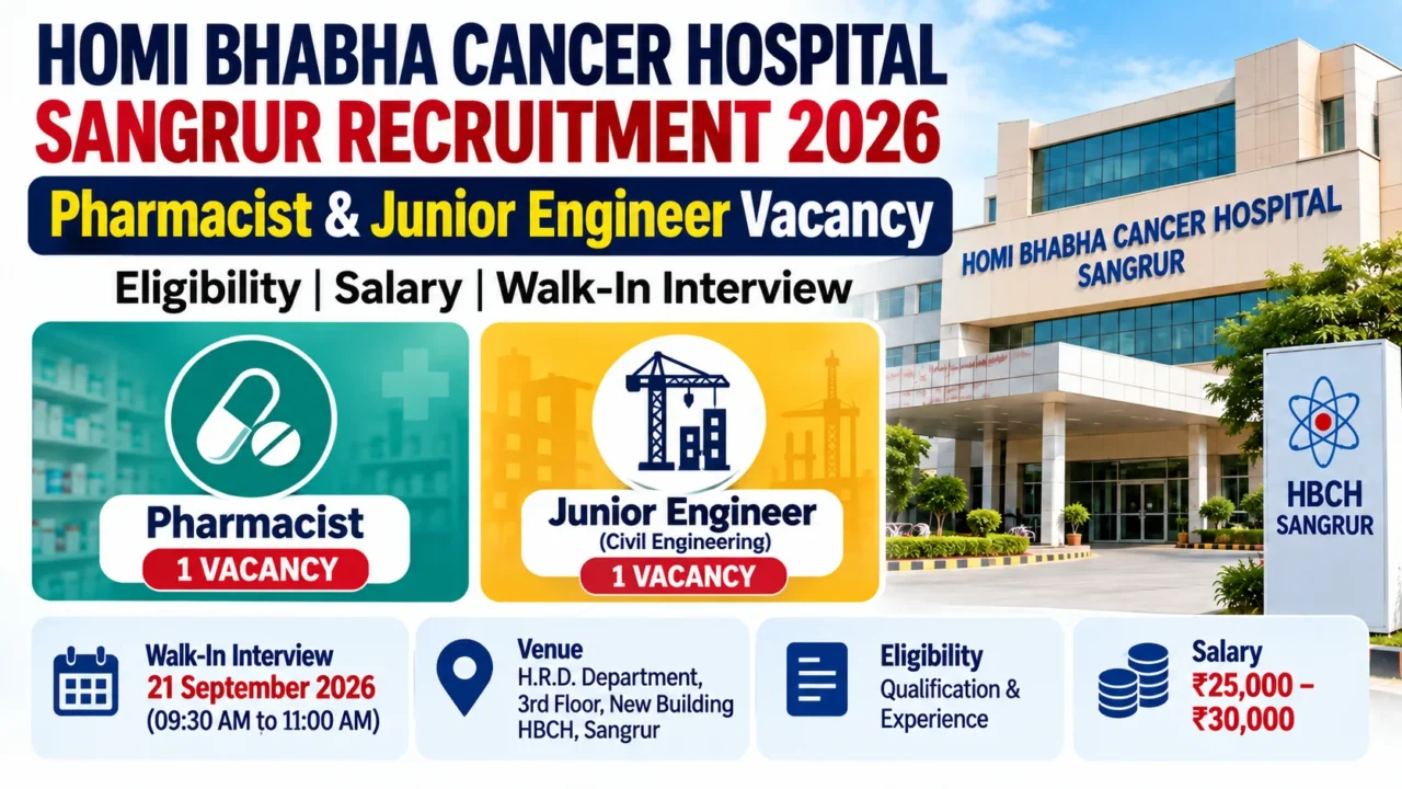 Homi Bhabha Cancer Hospital Sangrur Recruitment 2026 Pharmacist and Junior Engineer Vacancy