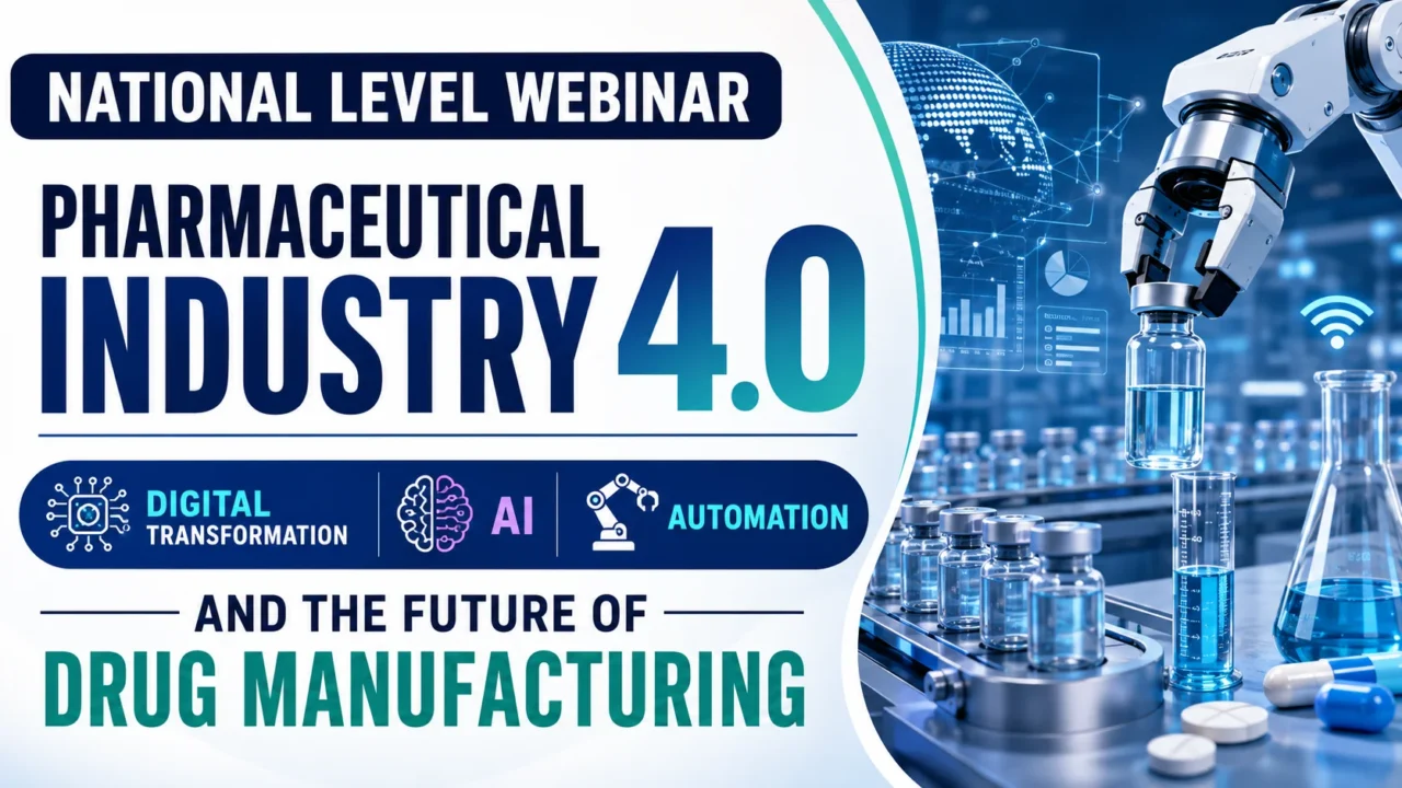 National Level Webinar on Pharmaceutical Industry 4.0 featuring digital transformation, AI, automation, and the future of drug manufacturing