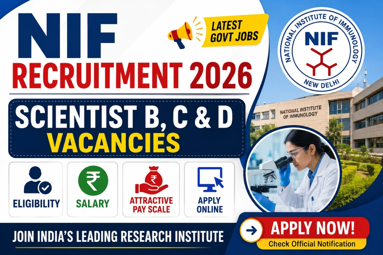 NIF Recruitment 2026 poster for Scientist B, C & D vacancies