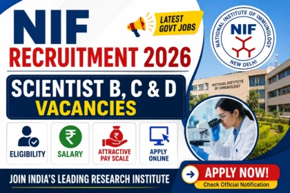 NIF Recruitment 2026 poster for Scientist B, C & D vacancies