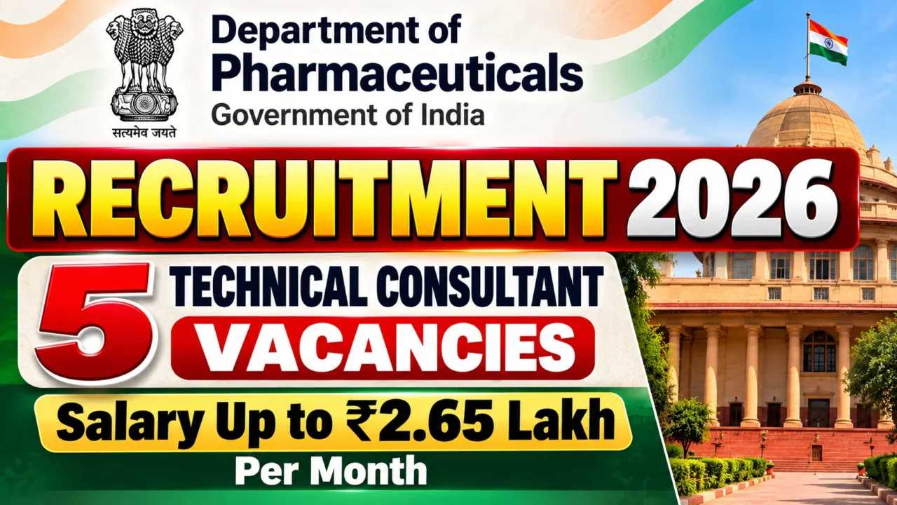 Department of Pharmaceuticals Recruitment 2026 for 5 Technical Consultant Vacancies with Salary Up to ₹2.65 Lakh Per Month