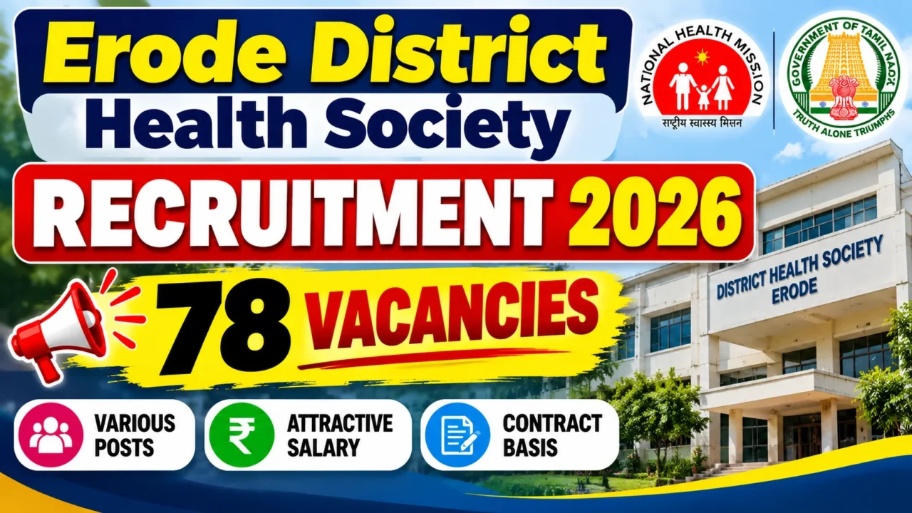 Erode District Health Society Recruitment 2026 poster featuring 78 vacancies.