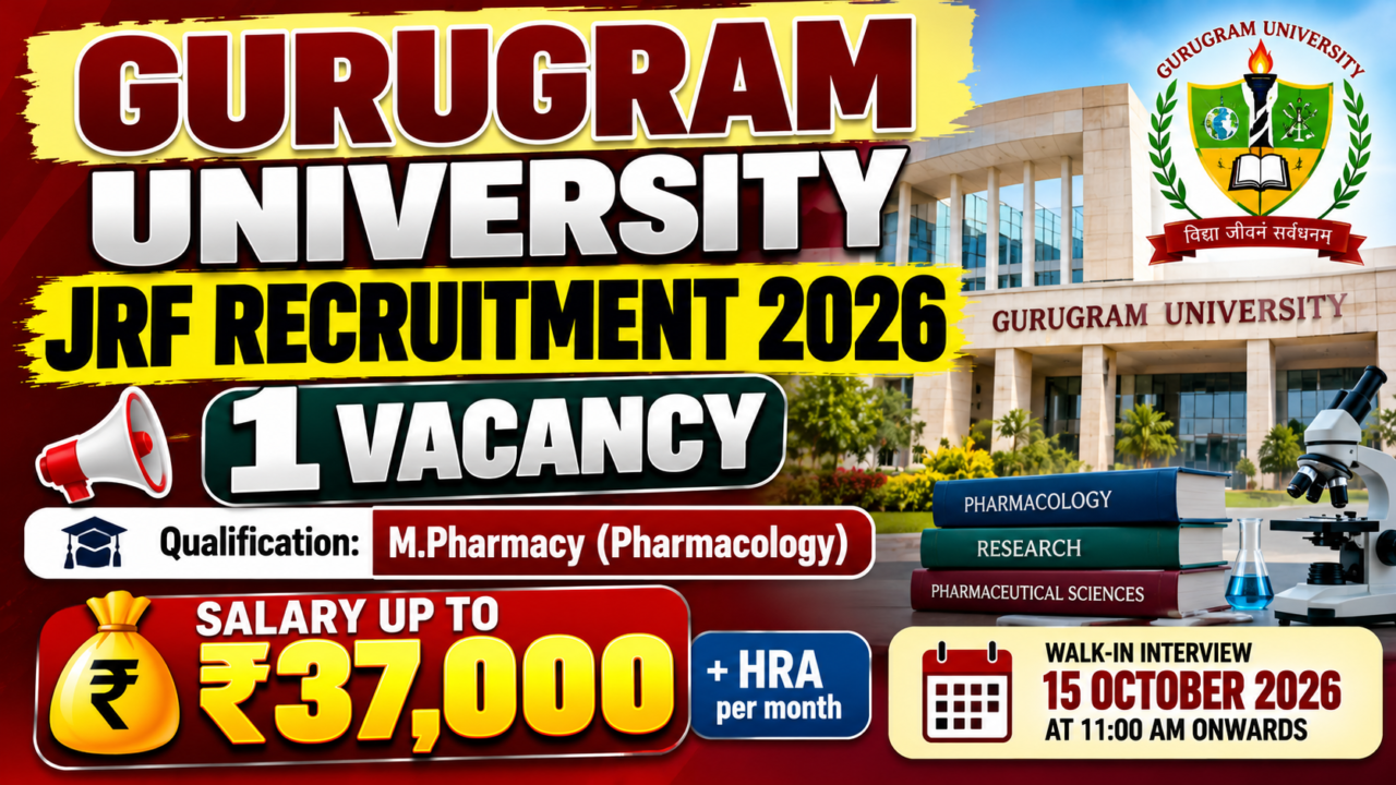 Gurugram University JRF Recruitment 2026 – One Vacancy, Salary ₹37,000 Plus HRA