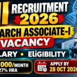 NII Recruitment 2026 Research Associate-I vacancy thumbnail featuring salary, eligibility, ₹58,000 monthly salary plus HRA, and application deadline.