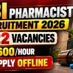 RBI Pharmacist Recruitment 2026 YouTube thumbnail featuring 22 vacancies, ₹600 per hour remuneration, and offline application.