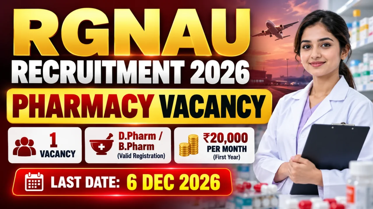 RGNAU Recruitment 2026 Pharmacy Vacancy for D.Pharm and B.Pharm Candidates