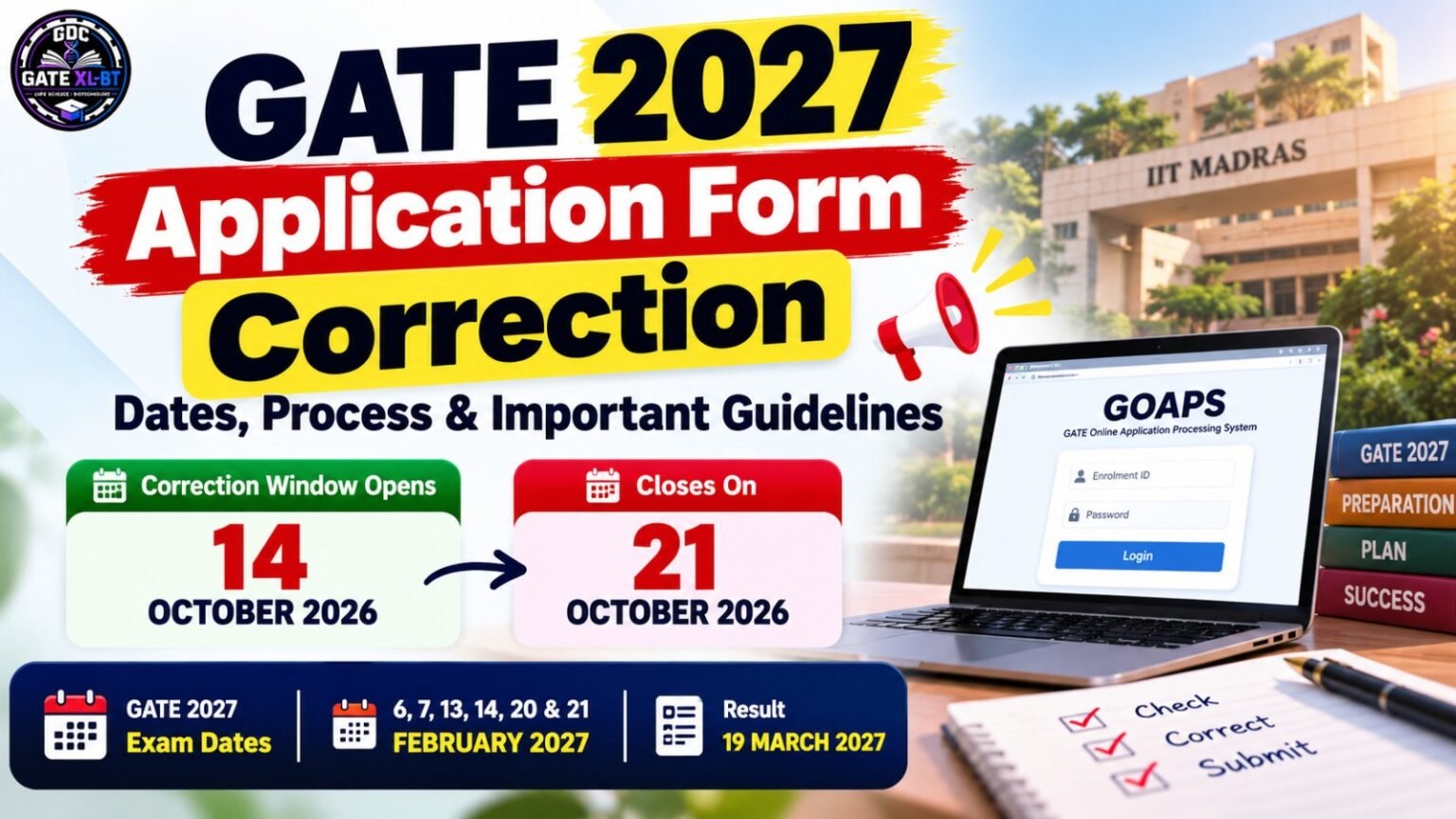 GATE 2027 Application Form Correction – Correction Window Dates, Process and Important Guidelines